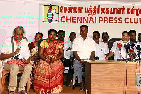 Environmentalists and fishermen address a press conference in Chennai on Wednesday