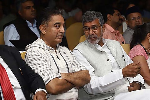 Kamal Haasan and Kailash Satyarthi, at the special screening of the documentary ?The Price of Free?
