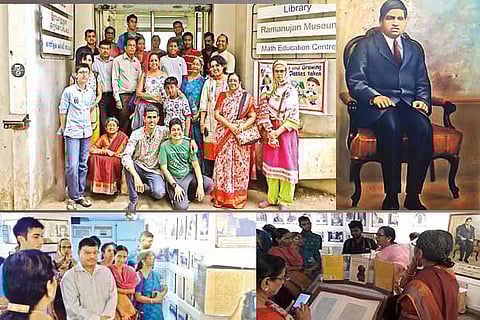 Participants recently held tour in Royapuram; A portrait of Ramanujan in the museum; photographs of Ramanujan