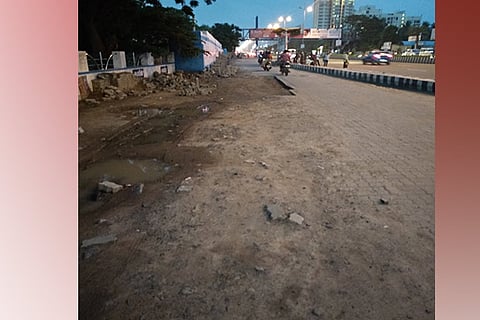 The unpaved stretch near Sholinganallur signal
