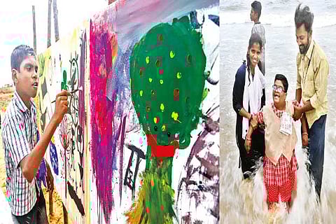 Students paint on walls, enjoy waves at the beach on the Marina on Tuesday