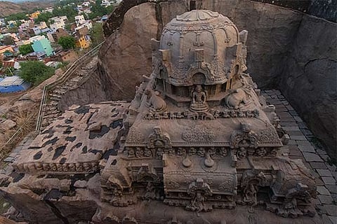 Top view of Vettuvankoil in Kazhugumalai that was constructed in Pandyan architecture style