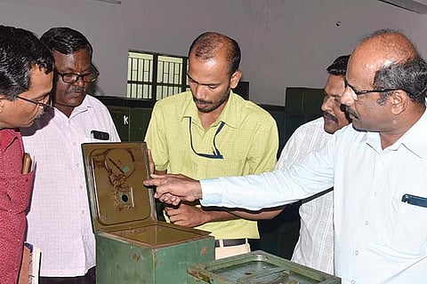 District election officer and Tiruchy Collector S Sivarasu inspecting polling arrangements in the district