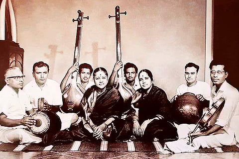 MS Subbulakshmi, one of the exponents of Tamil Isai, with the accompanying artistes at a concert