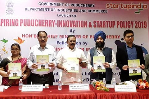 Dignitaries unveiling the Startup Policy 2019 in Puducherry on Wednesday