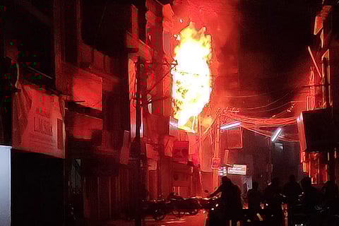A rocket fell into the godown in Kancheepuram and triggered the fire