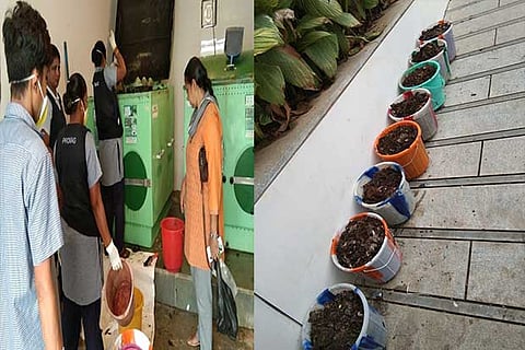 Corporation employees processing the waste at MRC Nagar; generated compost waste