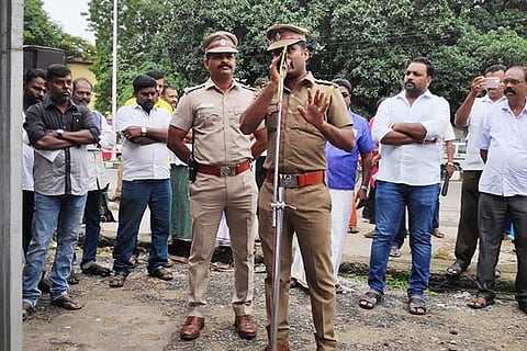 Triplicane police at a protest venue in Chepauk