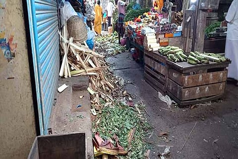 The uncleared vegetable waste strewn around the Rajaji market