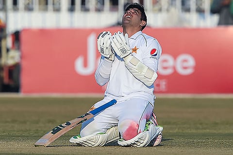 Abid Ali offers prayers after scoring his first Test hundred