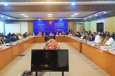 Tamil Nadu Deputy CM O Panneerselvam and other Ministers at the pre-budget meeting of finance ministers