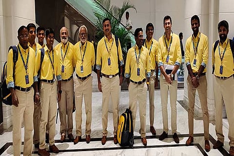 Chennai Super Kings franchise members, who attended the Indian Premier League auction at the hotel on Thursday