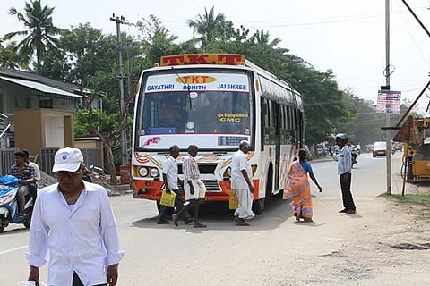 A private passenger bus in Katpadi