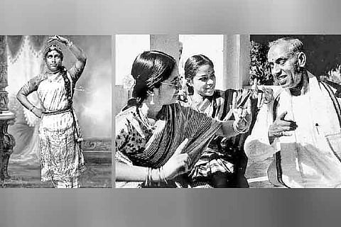 E Krishna Iyer (left) as Malavika in Malavikagnimitra (right) with Devadasis