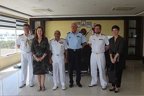 Delegates from the Australian Navy pose with Indian Naval Officials