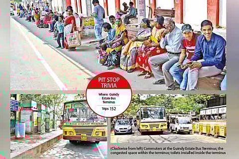 Passengers jostle for space at Guindy Industrial Estate bus depot