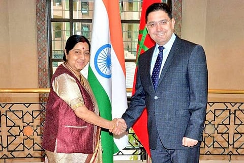 Sushma Swaraj with her Moroccon counterpart Nasser Bourita