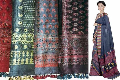 (Left) Block printed stoles by Abdul; Design by Anuradha (Right)
