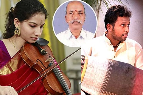 Shreya (left), Praveen (right), Rtd. Wing Commander Mahalingam (inset)