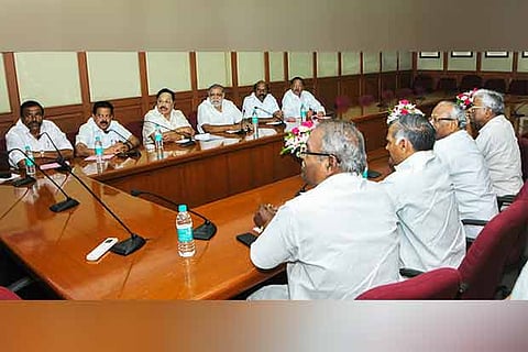 CPM leaders during seat sharing talks with DMK leaders at Anna Arivalayam in Chennai on Thursday