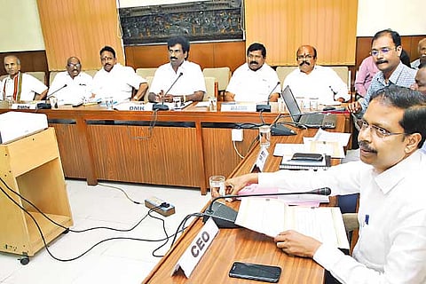 Chief Electoral Officer Satyabrata Sahoo conducting an all party meeting on election preparedness in Chennai