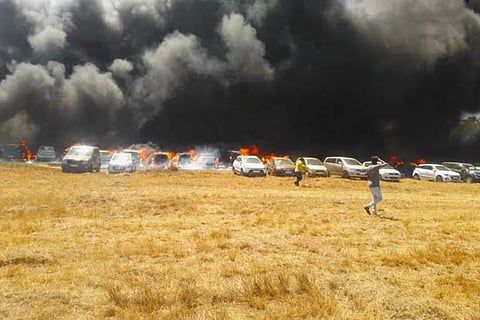 300 cars gutted as major fire engulfs parking lot at Bengaluru Aero India show