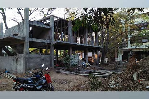 The site where the Corporation resumed construction at Sathuvachari in Vellore on Monday