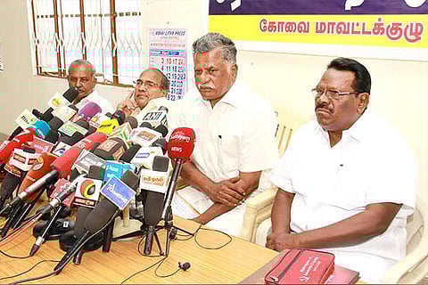 CPI state secretary R Mutharasan addressing media in Coimbatore on Tuesday