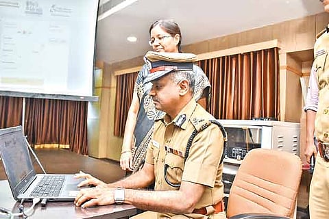 Commissioner of Police AK Viswanathan and ADGP of SCRB Seema Agarwal launch the online portal