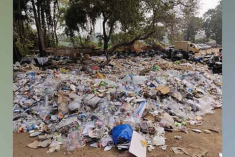 Plastic materials outside the Chennai Book Fair held at the YMCA Grounds in Nandanam