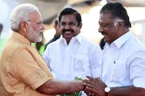 File photo of PM Modi with AIADMK party leaders O Panneerselvam and Edappadi K Palaniswami
