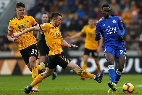 Wolverhampton Wanderers? Diogo Jota (left) vies with Leicester City?s Wilfred Ndidi