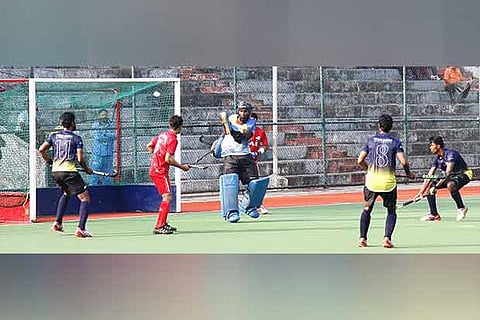 Action during Tamil Nadu-SAI match in the Hockey India Senior National championship on Saturday
