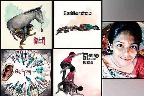 Varshini Subramanian (right) and her artworks