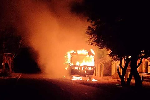 The bus caught fire around 1 am on Tuesday