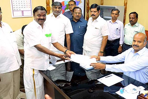NDA candidate for Vellore LS constituency AC Shanmugam filing his nomination with District Collector