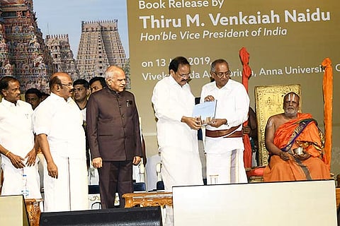 Vice-President M Venkaiah Naidu releasing a book on Sri Ranganathaswamy Temple, in Chennai on Saturday