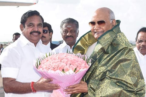 CM Edappadi Palaniswami with Ram Nath Kovind in Chennai on Saturday