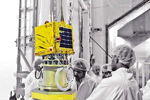 Model of SRMSAT-1 sending data to ground control centre