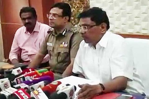 Shanmugham and Tripathy at a press meet on Sunday