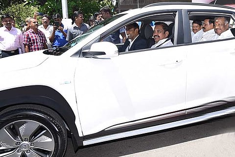 CM Palaniswami taking a ride in Kona at the Secretariat on Monday