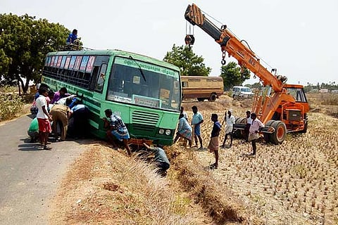 TNSTC bus plunges into 5-foot pit, none injured