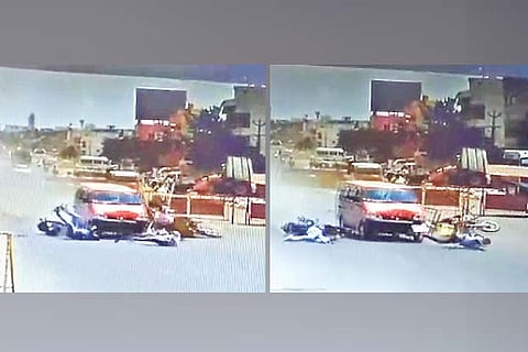 CCTV grabs showing the van running through the barricade and knocking down the motorists