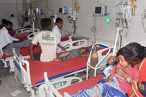Children showing symptoms of Acute Encephalitis Syndrome being treated at a hospital in Muzaffarpur