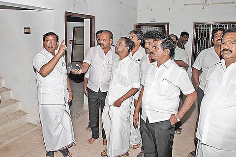 Minister Pandiarajan inspecting the premises of the proposed government museum at Tiruvannamalai