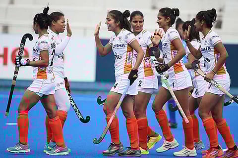 Indian team members celebrate the drubbing of Fiji