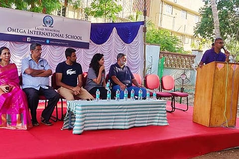 India cricketer R Ashwin with his parents and wife at the Omega School on Sunday