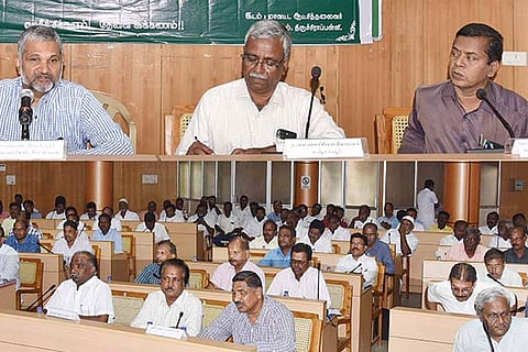 TWAD MD Dr Maheswaran holding a review meeting with offficials from around seven districts on Tuesday