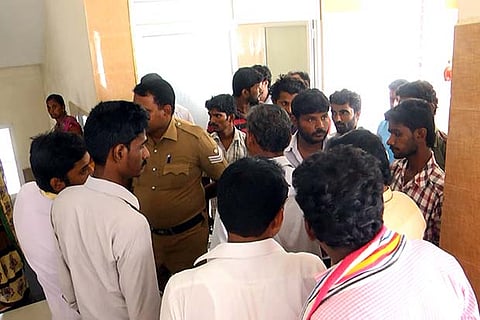 Agitated family members of the couple at the hospital in Salem on Wednesday