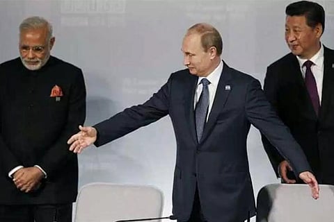 Narendra Modi, Vladimir Putin and Xi Jinping at G20 Summit held in Japan